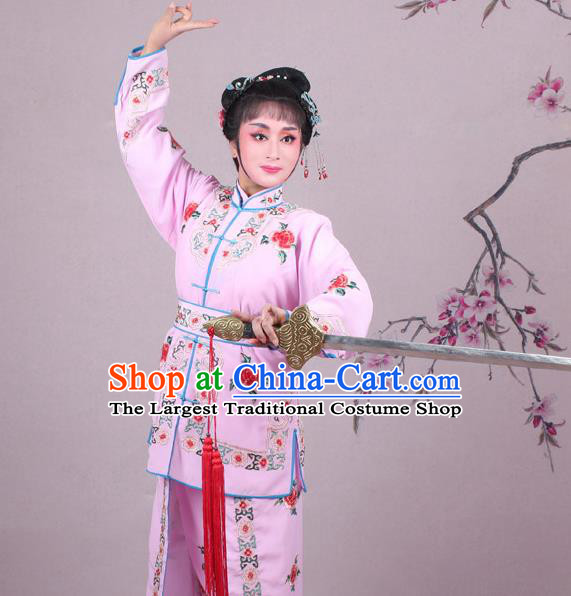 China Shaoxing Opera Martial Arts Woman Pink Dress Clothing Traditional Peking Opera Blues Dao Ma Dan Garment Costumes