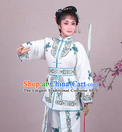 China Traditional Peking Opera Dao Ma Dan Garment Costumes Shaoxing Opera Swordswoman White Dress Clothing