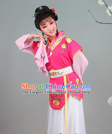 China Huangmei Opera Servant Girl Rosy Dress Clothing Traditional Peking Opera Hua Tan Garment Costumes