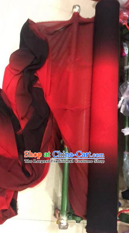 China Traditional Costumes Fabric Gradient Red and Black Chiffon Fabrics Dance Dress Cloth