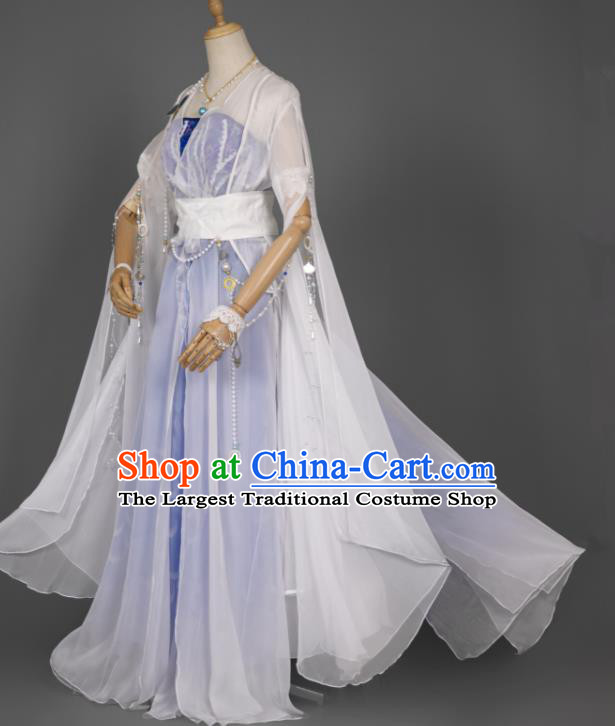 China Ancient Princess Blue Dress Clothing Cosplay Goddess Garment Costumes Traditional Hanfu Fairy Dance Apparels