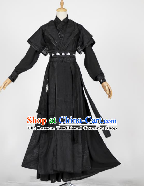 China Cosplay Hero Gu Yun Garment Costumes Traditional Hanfu Apparels Ancient Swordsman Black Clothing