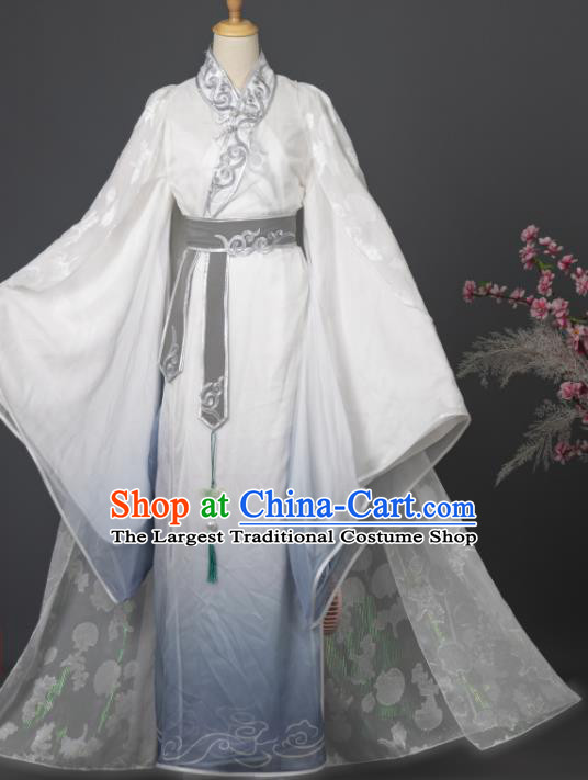 China Traditional Hanfu Apparels Ancient Swordsman White Clothing Cosplay Prince Garment Costumes