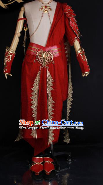 Chinese Cosplay Young Hero Garment Costumes Cartoon Tian Bao Fu Yao Lu Chong Ming Clothing Ancient Swordsman Red Attires