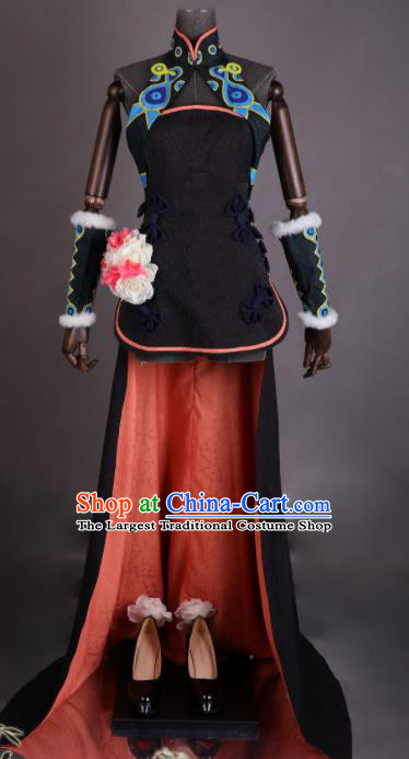 China Ancient Imperial Concubine Clothing Cosplay Queen Garment Costumes Traditional FGO FATE Black Qipao Dress Apparels