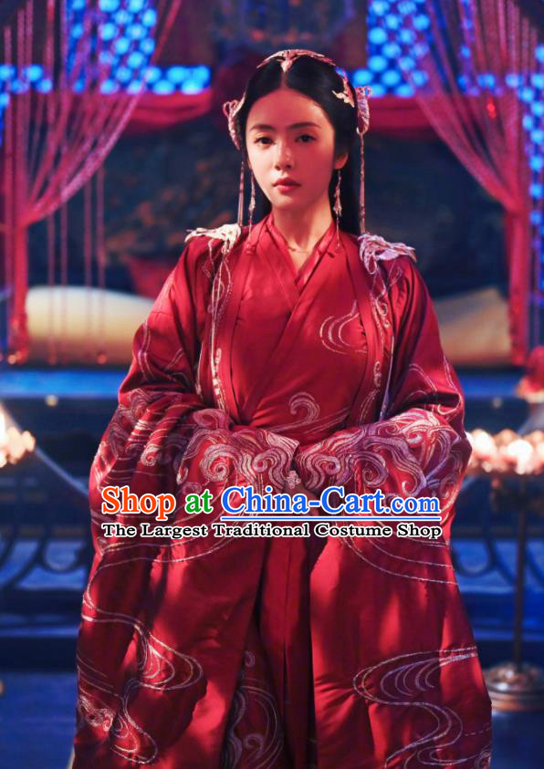 China Traditional Wedding Bride Clothing Ancient Dress Garment Romance Drama The Blessed Girl Yin Zhuang Costumes and Headpieces