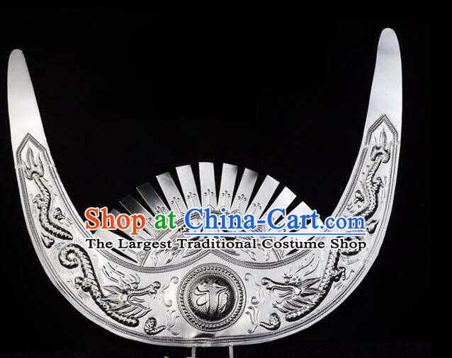 Chinese Hmong Ethnic Hair Accessories Handmade Miao Nationality Silver Horn Headpiece