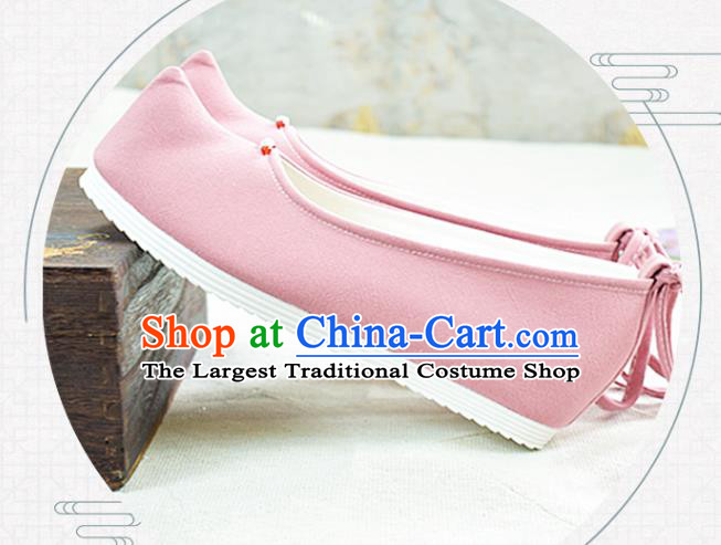 China Traditional Hanfu Pink Bow Shoes National Women Shoes Classical Dance Shoes