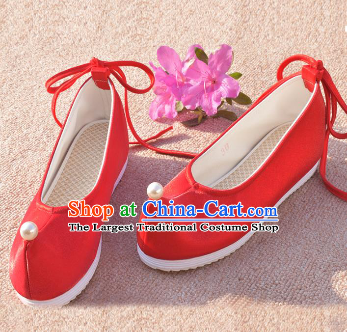 China Traditional Wedding Hanfu Shoes Ancient Princess Red Shoes National Women Shoes