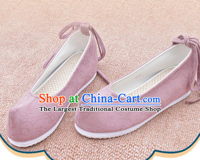 China National Pink Cloth Shoes Ancient Princess Shoes Ming Dynasty Bow Shoes Traditional Hanfu Shoes