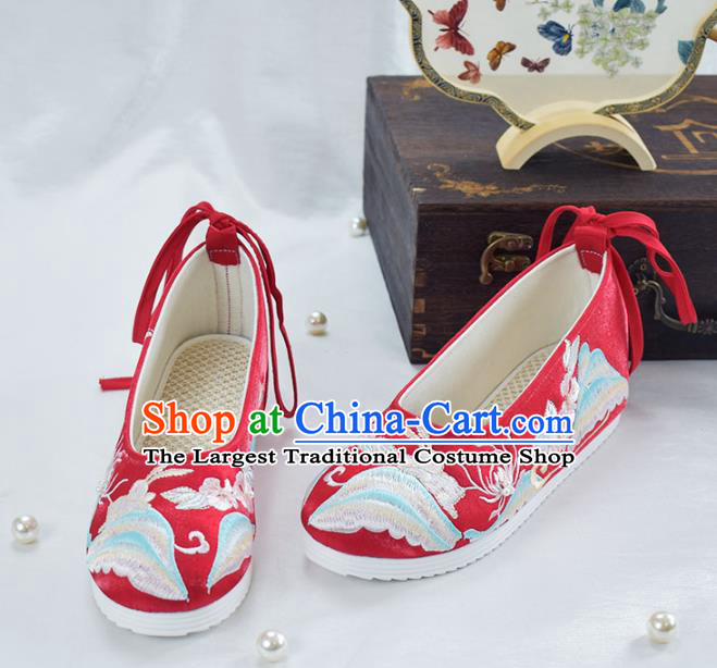 China Traditional Embroidered Rabbit Shoes Women Red Cloth Shoes National Spring Festival Shoes