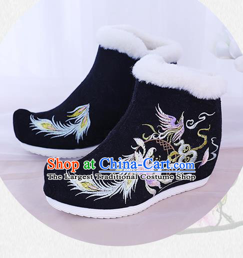 China National Winter Shoes Traditional New Year Shoes Embroidered Black Boots