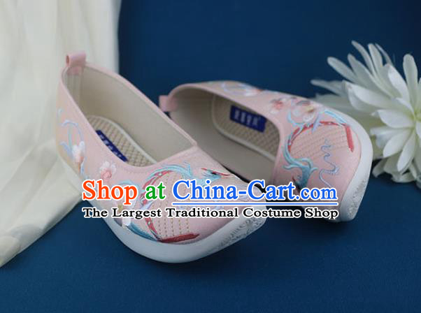 China Embroidered Pink Shoes Traditional Ming Dynasty Shoes Classical Dance Shoes