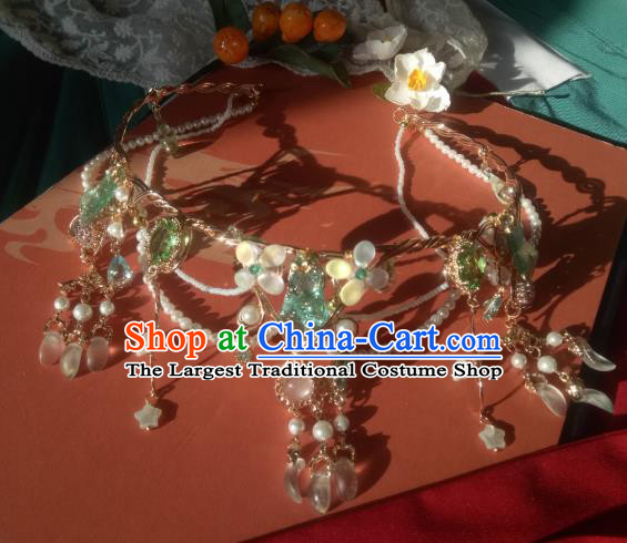 Chinese Traditional Hanfu Hair Accessories Ancient Princess Green Crystal Tassel Hair Clasp