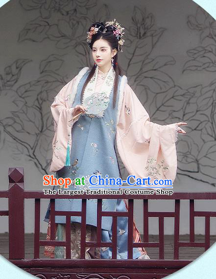 China Ancient Ming Dynasty Palace Princess Historical Costumes Traditional Hanfu Embroidered Apparels Full Set