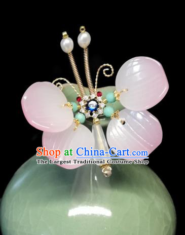 Chinese Song Dynasty Pink Butterfly Hairpin Traditional Hanfu Hair Accessories Ancient Princess Crystal Hair Stick