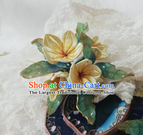 Chinese Traditional Hanfu Hair Accessories Ancient Princess Yellow Silk Frangipane Hair Stick Song Dynasty Hairpin