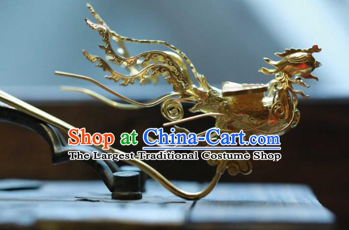 Chinese Ancient Empress Golden Phoenix Hair Stick Handmade Hair Accessories Traditional Court Hairpin