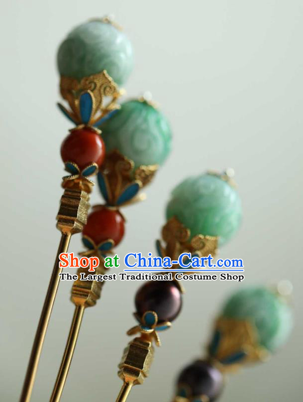 Chinese Ancient Empress Hair Stick Handmade Hair Accessories Traditional Qing Dynasty Jade Hairpin