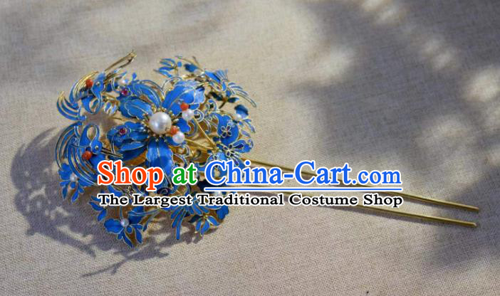 Chinese Traditional Qing Dynasty Empress Cloisonne Hairpin Ancient Court Queen Pearls Hair Jewelry