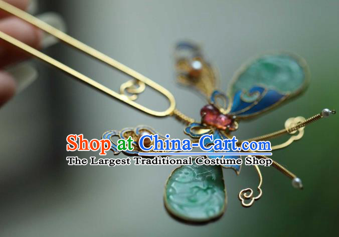 Chinese Traditional Song Dynasty Palace Hairpin Handmade Hair Accessories Ancient Empress Jade Butterfly Hair Stick