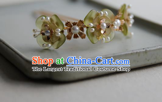 Chinese Ancient Song Dynasty Princess Green Plum Flowers Hairpin Traditional Hanfu Pearls Hair Stick