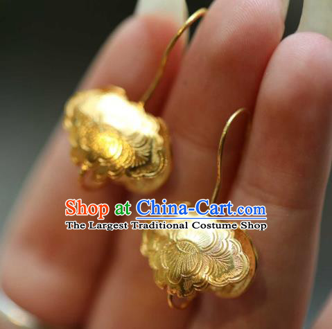 Chinese Traditional Ming Dynasty Court Golden Bat Earrings Accessories Ancient Empress Ear Jewelry