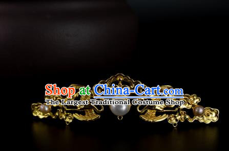 Chinese Ancient Empress Golden Hairpin Handmade Hair Accessories Traditional Ming Dynasty Pearls Hair Crown