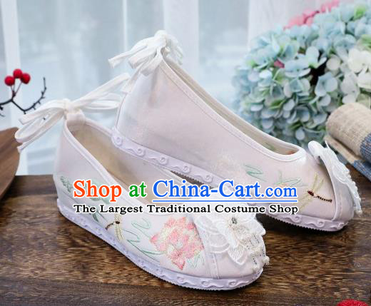 China Traditional Hanfu Shoes Handmade National White Cloth Shoes Embroidered Lotus Shoes