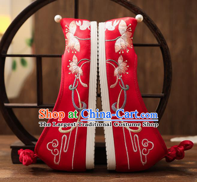 China Traditional Red Cloth Shoes Embroidered Shoes Handmade Hanfu Shoes National Wedding Shoes