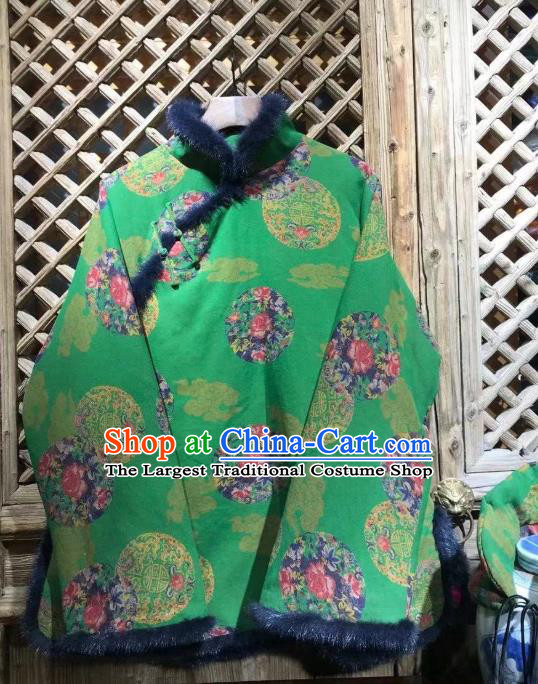 China Traditional Pattern Green Jacket Tang Suit Cotton Padded Coat National New Year Outer Garment