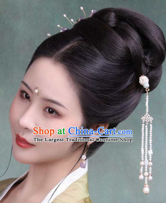 Chinese Handmade Song Dynasty Hairpin Traditional Hanfu Hair Accessories Ancient Empress Pearls Tassel Hair Stick