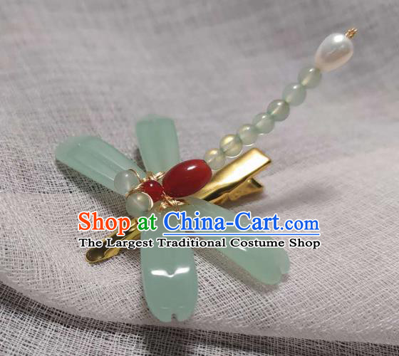 Chinese Handmade Green Dragonfly Hairpin Traditional Hanfu Hair Accessories Ancient Princess Agate Hair Stick