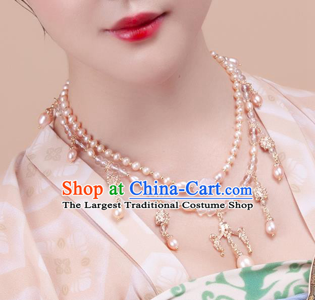 China Traditional Ming Dynasty Hanfu Necklace Handmade Ancient Princess Pearls Necklet Accessories