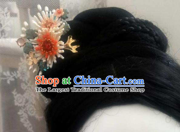 Chinese Handmade Pearls Chrysanthemum Hairpin Traditional Song Dynasty Empress Hair Comb