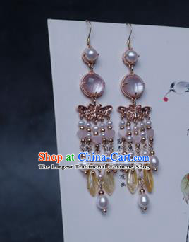 China Traditional Hanfu Shell Tassel Earrings Ancient Ming Dynasty Princess Butterfly Eardrop Jewelry