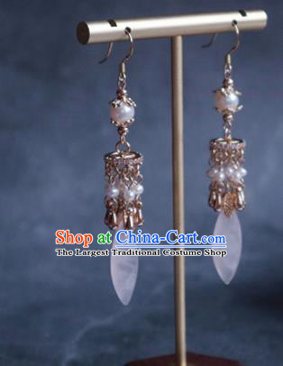 China Traditional Hanfu Pearls Earrings Ancient Ming Dynasty Court Golden Ear Jewelry