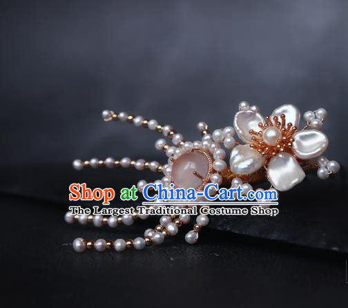 Chinese Handmade Shell Plum Hair Stick Traditional Ming Dynasty Princess Hair Claw