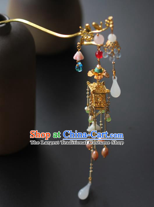 Chinese Handmade Palace Golden Hair Stick Traditional Qing Dynasty Court Lady Tassel Hairpin