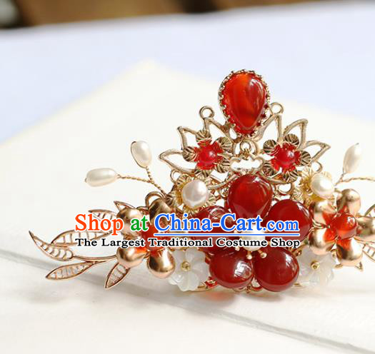 Chinese Handmade Agate Hair Crown Traditional Ming Dynasty Princess Plum Blossom Hairpin