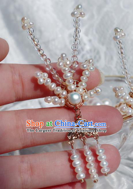 Chinese Handmade Pearls Phoenix Hairpin Traditional Ming Dynasty Noble Lady Hair Stick