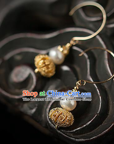 China Traditional Qing Dynasty Imperial Consort Earrings Ancient Palace Lady Golden Gourd Ear Jewelry