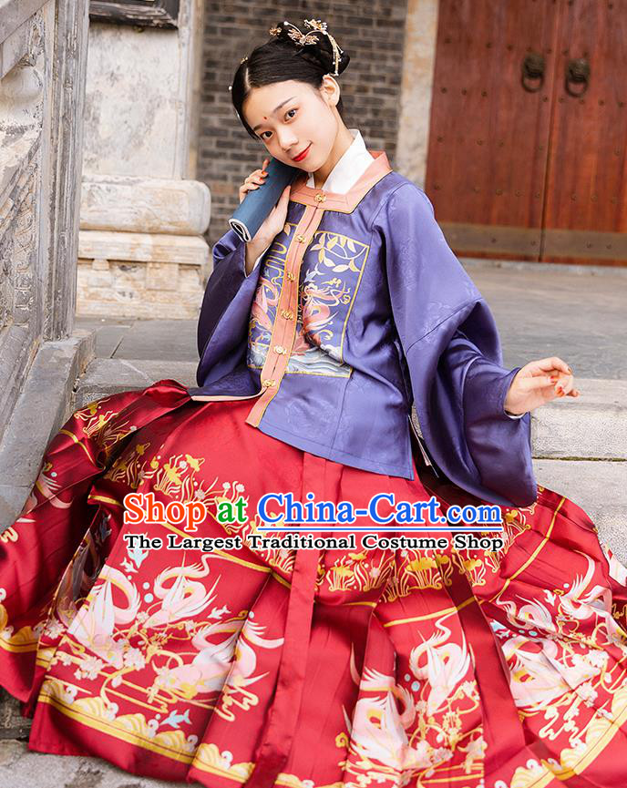 China Traditional Ming Dynasty Noble Woman Hanfu Apparels Ancient Patrician Mistress Historical Clothing Full Set