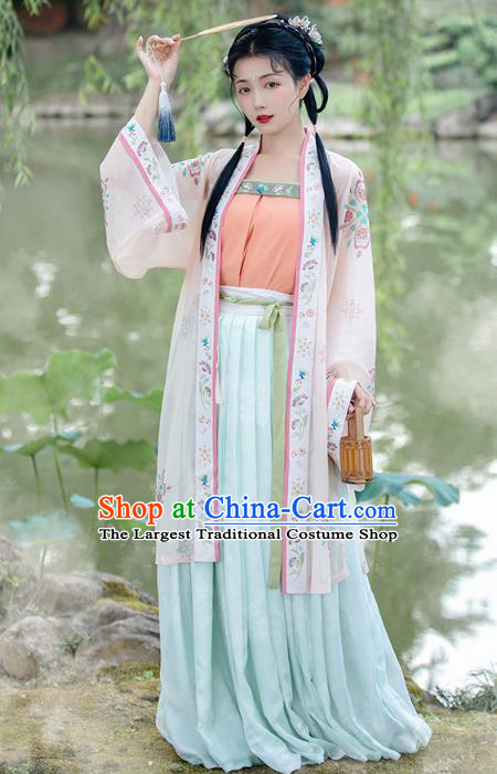 China Traditional Song Dynasty Historical Costumes Ancient Young Beauty Hanfu Dress Garment Complete Set