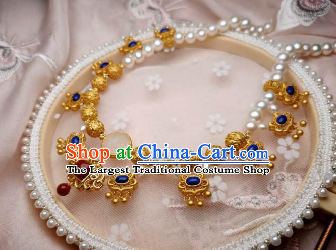 China Traditional Tang Dynasty Golden Necklet Accessories Handmade Hanfu Phoenix Pattern Necklace