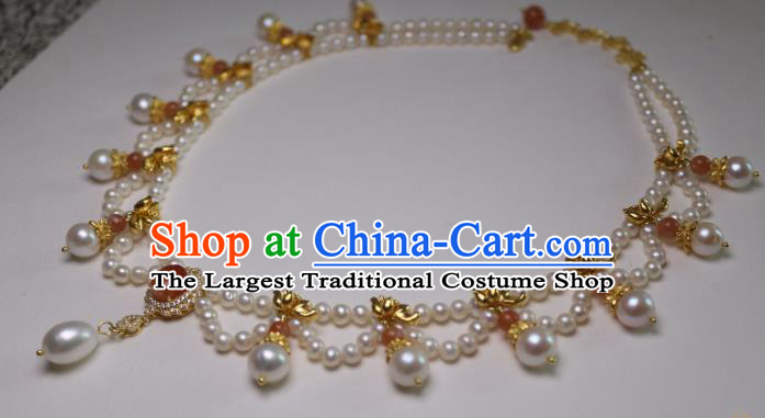 China Traditional Tang Dynasty Agate Necklet Accessories Handmade Hanfu Pearls Necklace