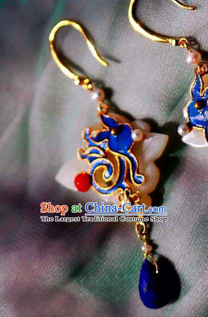 China Classical Lapis Blueing Ear Jewelry Traditional Cheongsam Jade Earrings