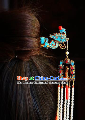 Chinese Handmade Qing Dynasty Phoenix Hair Stick Traditional Ancient Imperial Consort Pearls Tassel Hairpin