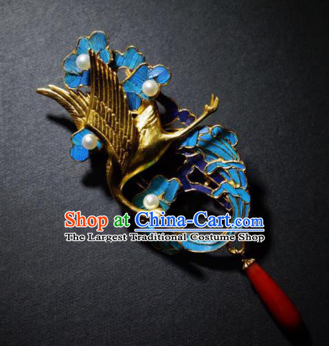 China Traditional Qing Dynasty Golden Crane Pendant Jewelry Handmade Ancient Court Cloisonne Brooch Accessories