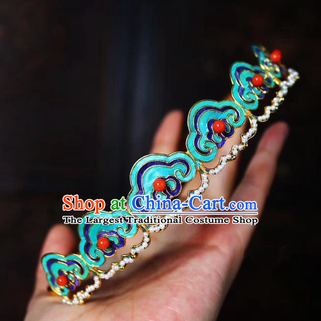 Chinese Handmade Blueing Hair Crown Traditional Ancient Qing Dynasty Imperial Consort Hair Clasp